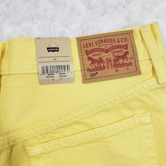 Levis 501 High Rise Yellow Denim Jean Shorts NWT womens size 30 summer everyday - Picture 9 of 11